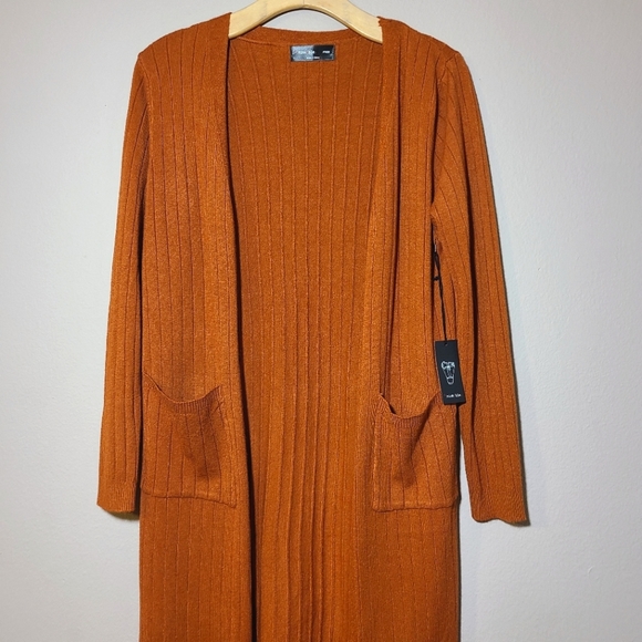 NWT Thinkable Red Orange Open Front Long Cardigan - Picture 3 of 8